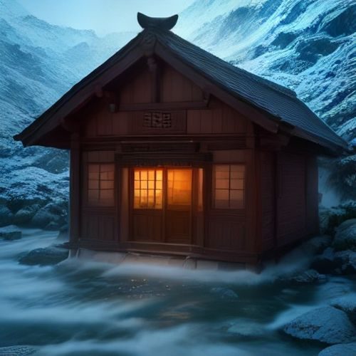 家庭悬疑题材相关影片海报风插画，冷色调门廊场景，氛围压抑